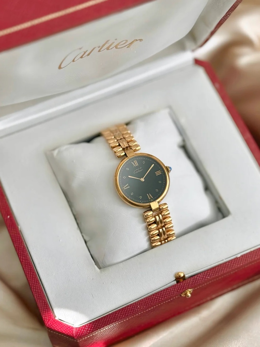 AUTHENTIC VINTAGE CARTIER GOLD WATCH - WITH BOX